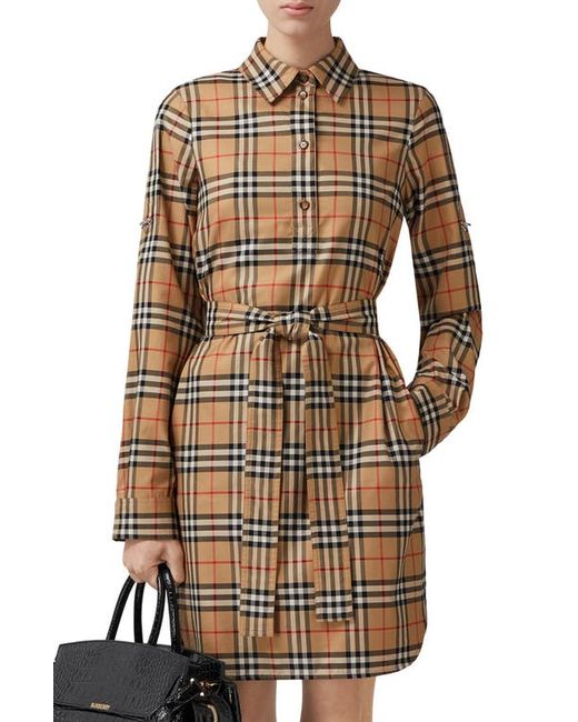 Burberry Kari Archive Check Long Sleeve Cotton Shirtdress in at 6