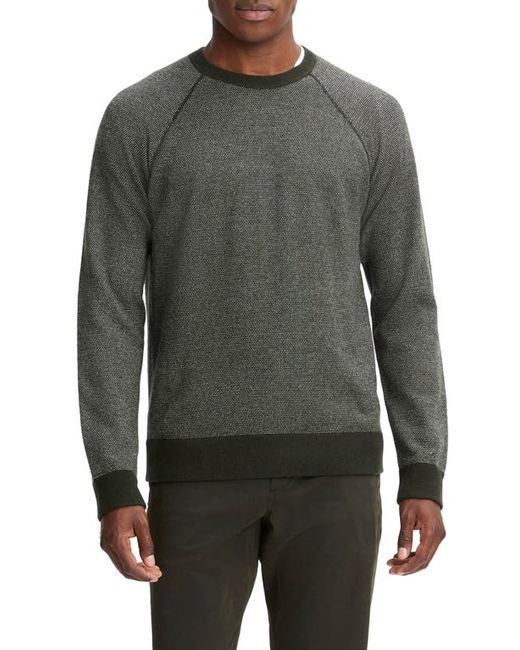 Vince Birdseye Jacquard Wool Cotton Crewneck Sweater in Moss Deco Crea at X-Small