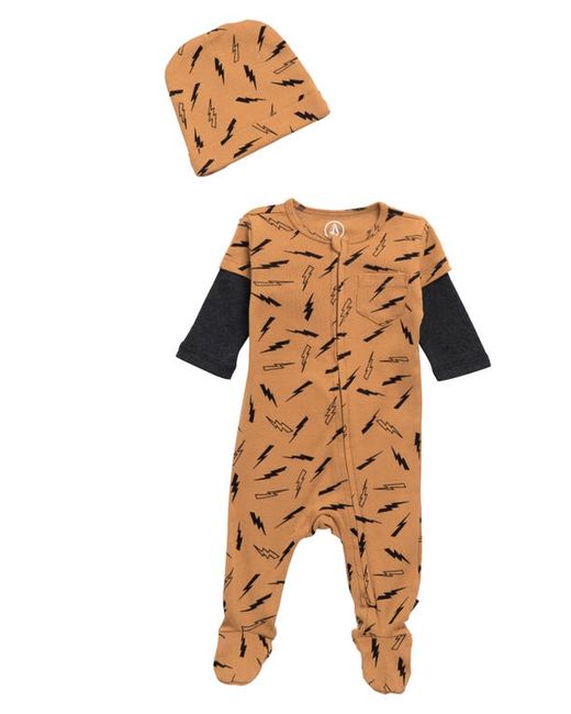 Volcom Stripe Colorblock Cotton Footed Romper Beanie Set in at 0-3M