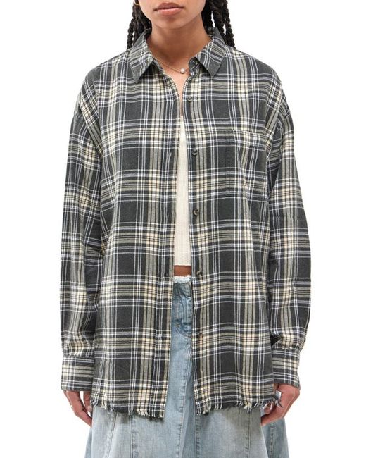 BDG Urban Outfitters Sadie Plaid Frayed Hem Flannel Button-Up Shirt in at X-Small