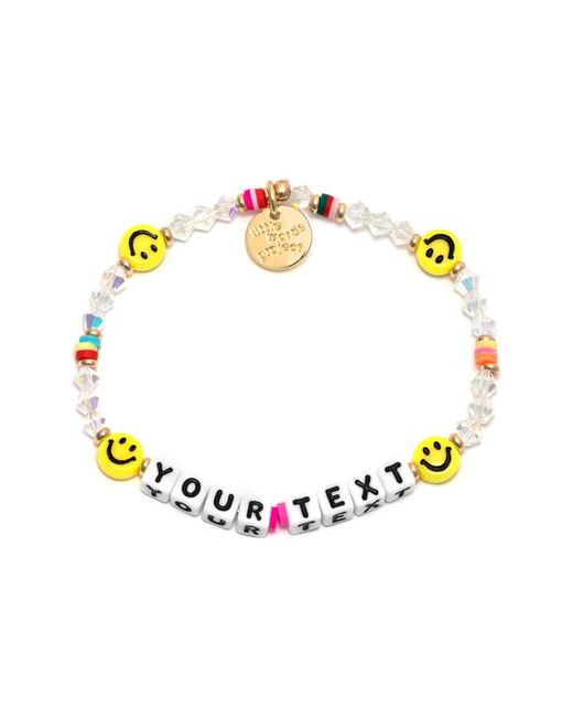 Little Words Project Smiley Face Custom Beaded Stretch Bracelet in White/Yellow Multi at