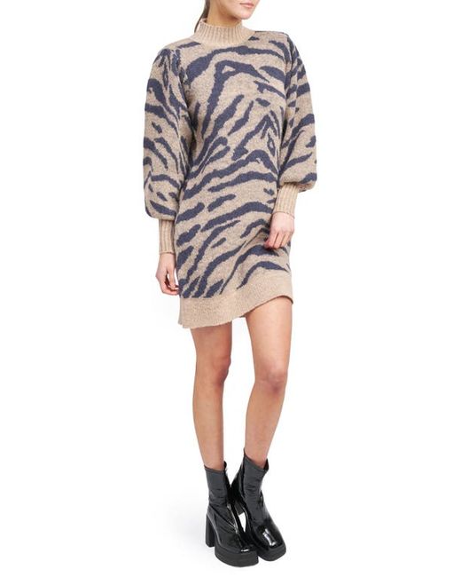 En Saison Mares Animal Pattern Long Sleeve Mock Neck Sweater Dress in at X-Small