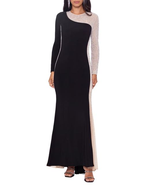 Xscape Rhinestone Long Sleeve Gown in at 4