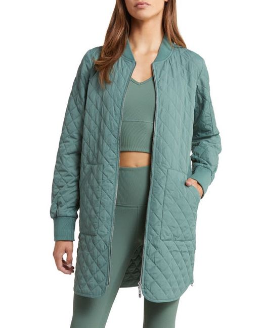 Zella Longline Water Resistant Quilted Bomber Jacket in at X-Small