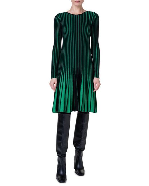 Akris Punto Stripe Long Sleeve Merino Wool Rib Sweater Dress in at 2