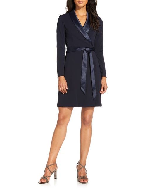 Adrianna Papell Tux Long Sleeve Crepe Faux Wrap Dress in at 4