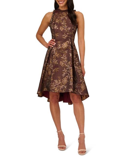 Adrianna Papell Metallic Ruffle Jacquard High-Low Cocktail Dress in at 0
