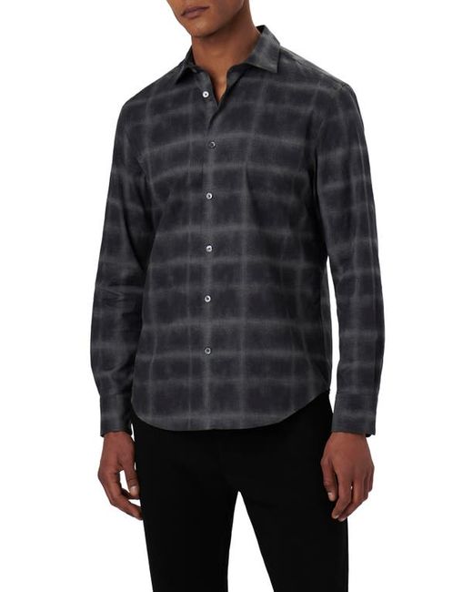 Bugatchi Axel Shaped Fit Windowpane Plaid Stretch Cotton Button-Up Shirt in at Small