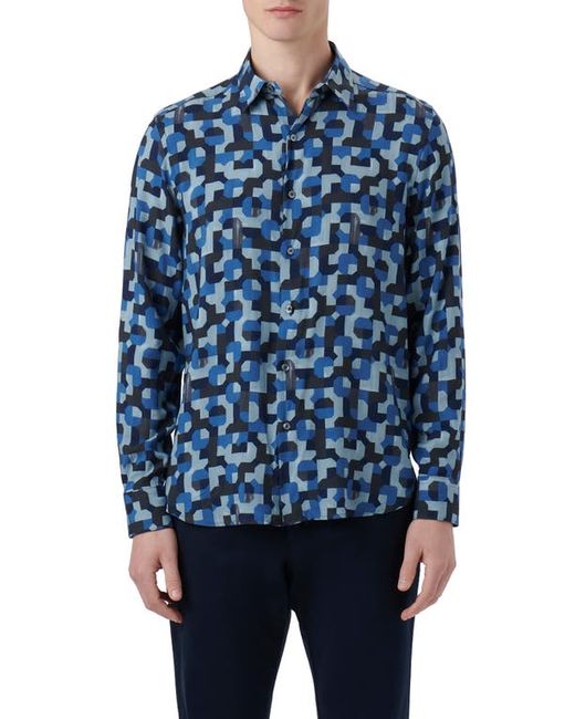 Bugatchi Julian Shaped Fit EcoVero Geo Print Button-Up Shirt in at Small