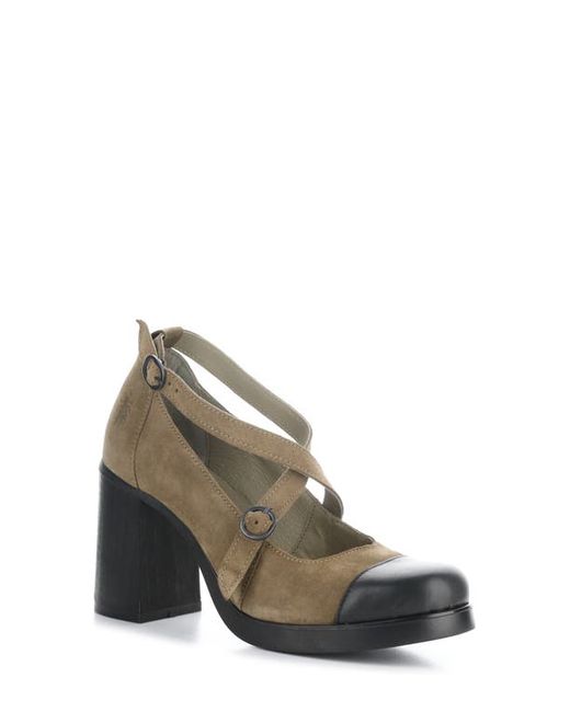 FLY London Sliv Strappy Block Heel Pump in 001 Black/Taupe at