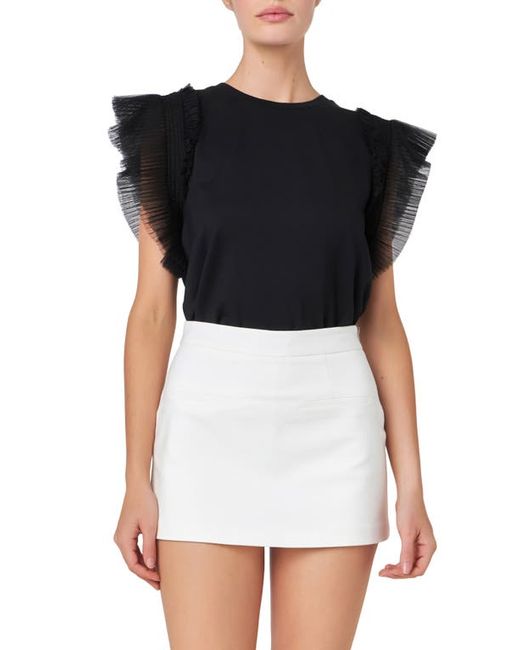 English Factory Mix Media Flutter Sleeve Knit Top in at X-Small