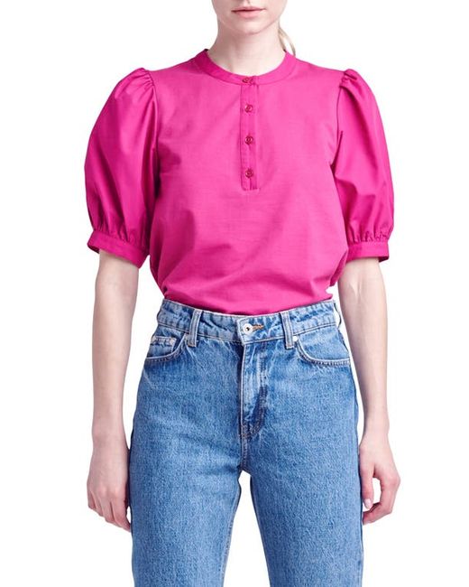 English Factory Mixed Media Puff Sleeve Top in at X-Small