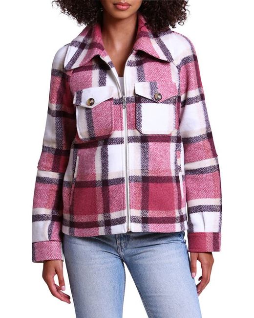 Avec Les Filles Plaid Utility Jacket in Cranberry/Cream at X-Small