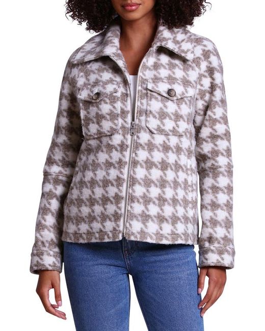 Avec Les Filles Plaid Utility Jacket in Tan/Cream Houndstooth at X-Small
