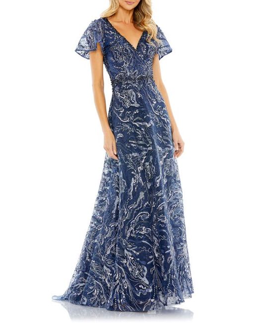 Mac Duggal Embroidered Embellished Flutter Sleeve Gown in at 4