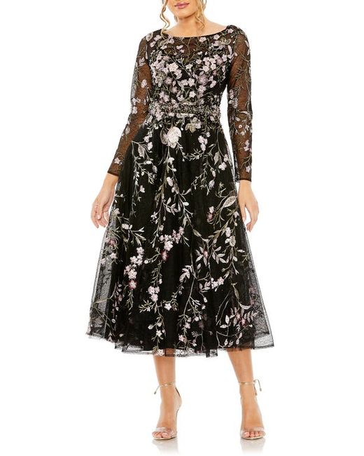 Mac Duggal Sequin Embroidered Long Sleeve Midi Cocktail Dress in at 4