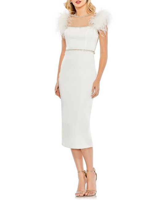 Mac Duggal Feather Cap Sleeve Embellished Sheath Cocktail Dress in at 2