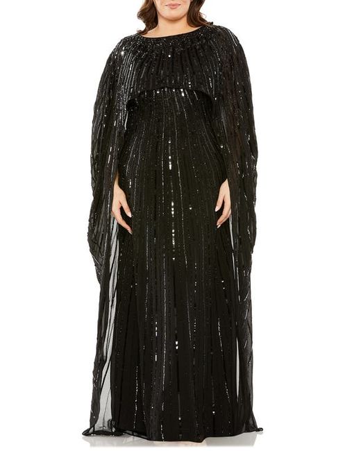 Fabulouss By Mac Duggal Sequin Long Sleeve Cape Overlay Gown in at 14W