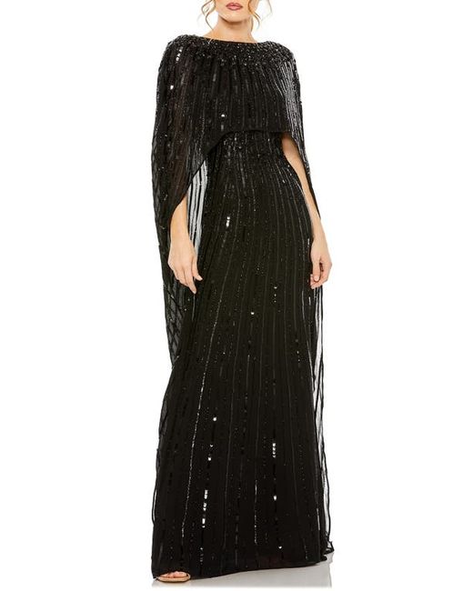 Mac Duggal Sequin Embellished Long Sleeve Capelet Column Gown in at 4