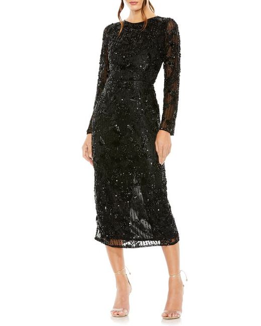 Mac Duggal Sequin Beaded Long Sleeve Cocktail Midi Dress in at 2