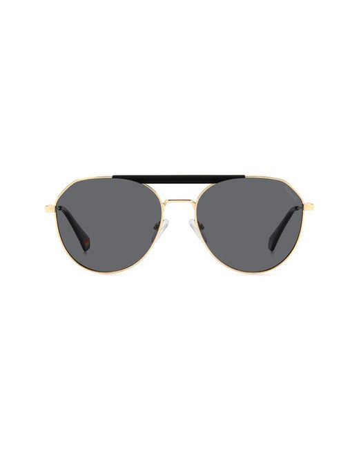 Polaroid 57mm Polarized Aviator Sunglasses in Gold Black at