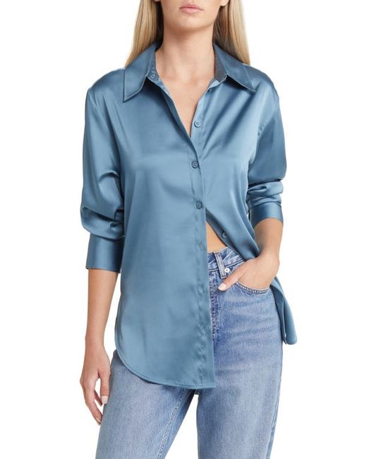 Open Edit Satin Button-Up Shirt in at Xx-Small