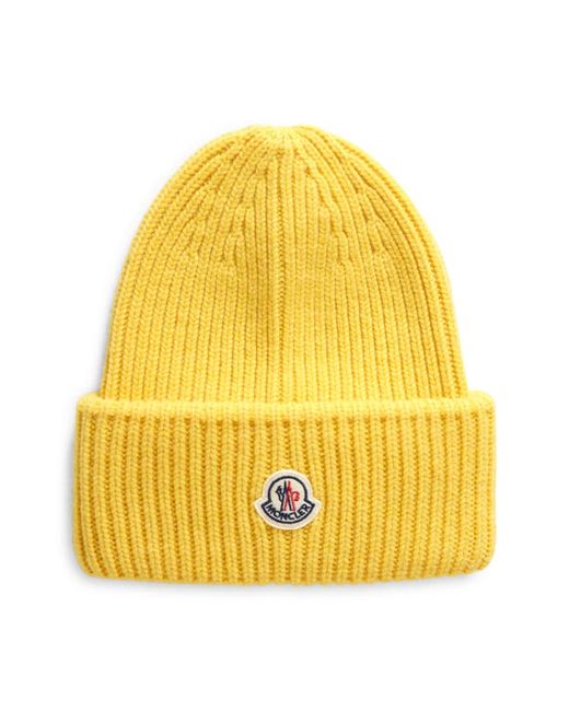 Moncler Bell Logo Patch Virgin Wool Cashmere Beanie in at