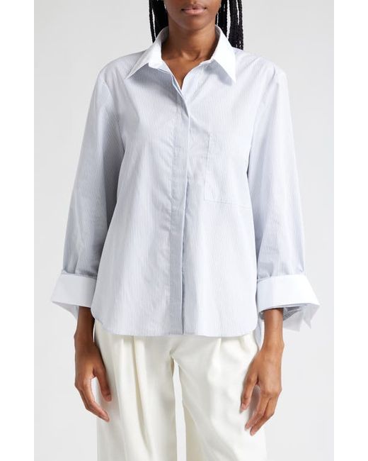 Twp Pinstripe Cotton Poplin Button-Up Shirt in White/Grey at X-Small