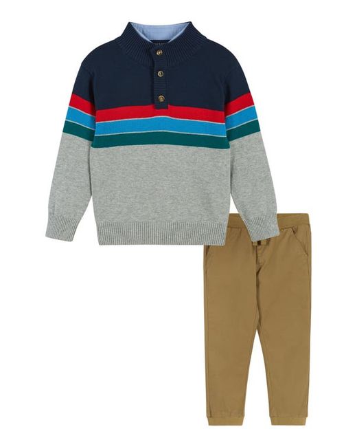 Andy & Evan Colorblock Sweater Button-Up Shirt Joggers Set in at 12-18M