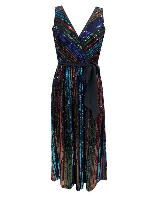 julia jordan Rainbow Sequin Stripe Fit Flare Cocktail Dress in at 2