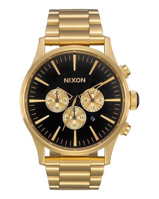 Nixon Sentry Chronograph Bracelet Watch 42mm in All Gold at