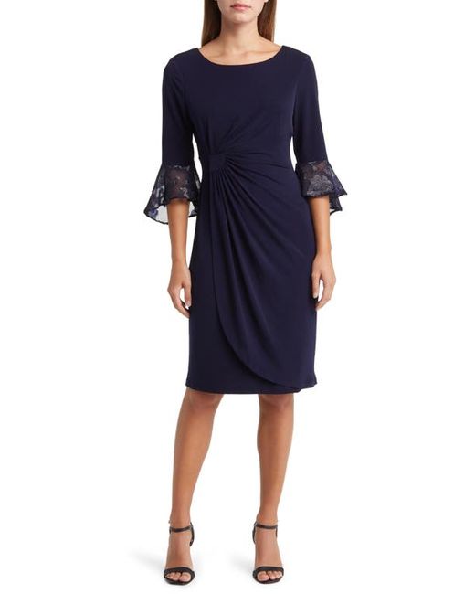 Connected Apparel Long Sleeve Faux Wrap Cocktail Dress in at 4