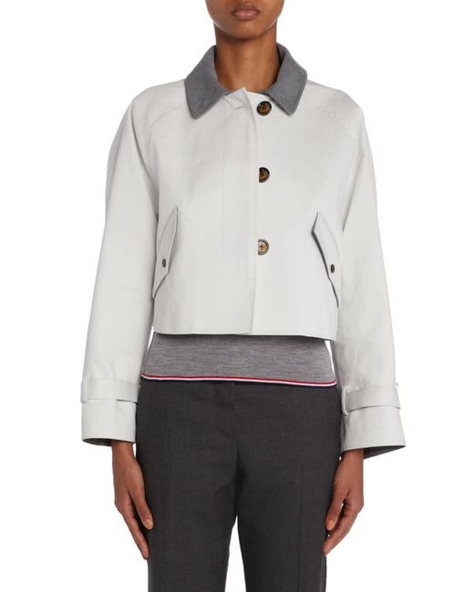 Thom Browne Crop Cotton Car Coat with Removable Tie Detail Hood in at