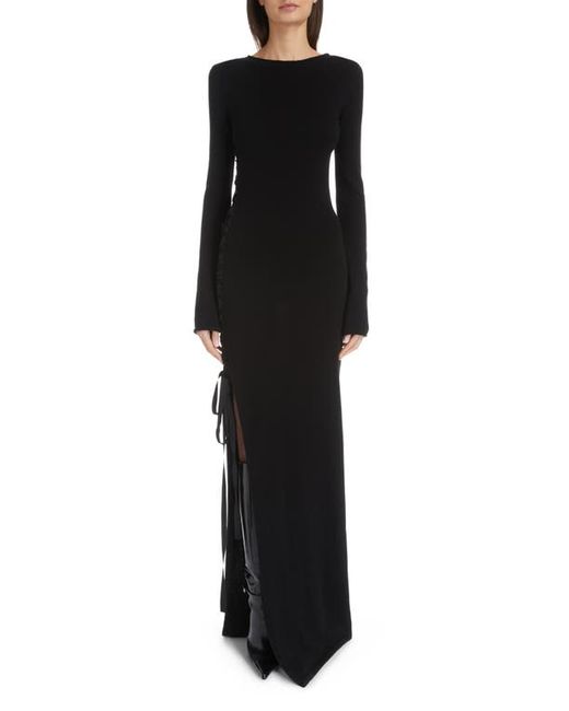 Saint Laurent Side Tie Long Sleeve Wool Column Gown in at X-Small