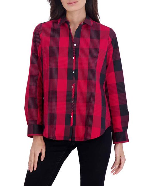 Foxcroft Charlie Buffalo Plaid Cotton Blend Button-Up Shirt in at 2