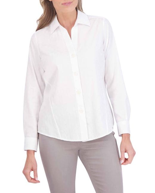 Foxcroft Paityn Retro Circle Jacquard Cotton Blend Button-Up Shirt in at 2