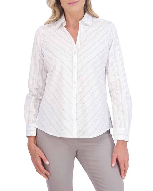 Foxcroft Mary Stripe Cotton Blend Button-Up Shirt in Black at 2