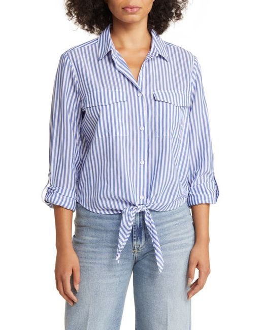 Beach Lunch Lounge Stripe Tie Front Cotton Modal Button-Up Shirt in at X-Small
