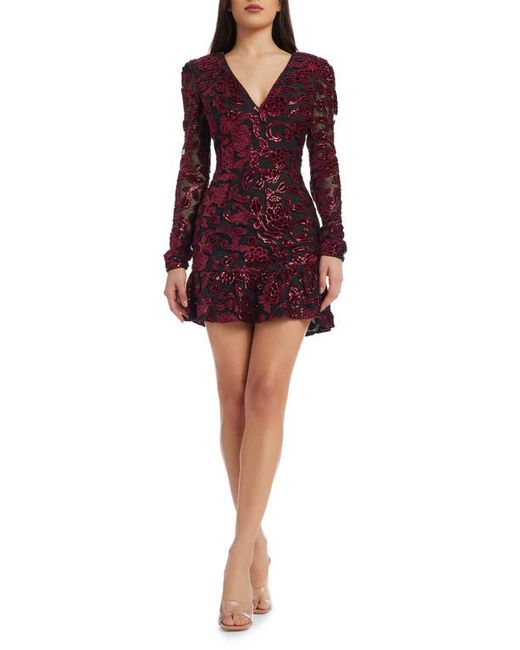 Dress the population Kelsey Sequin Floral Long Sleeve Minidress in at Xx-Small