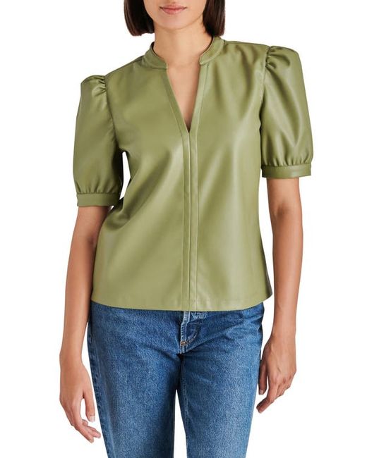 Steve Madden Jane Puff Sleeve Faux Leather Top in at Small