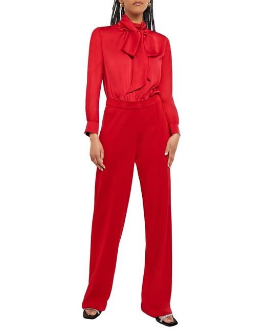Misook Tie Neck Mixed-Media Jumpsuit in at X-Small