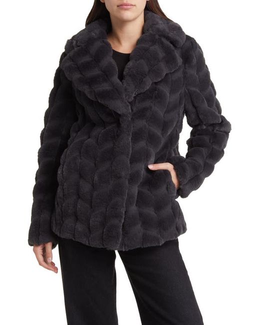 Via Spiga Grooved Herringbone Faux Fur Jacket in at X-Small