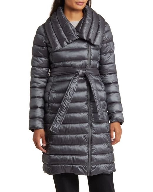 Via Spiga Asymmetric Belted Puffer Coat in at X-Small