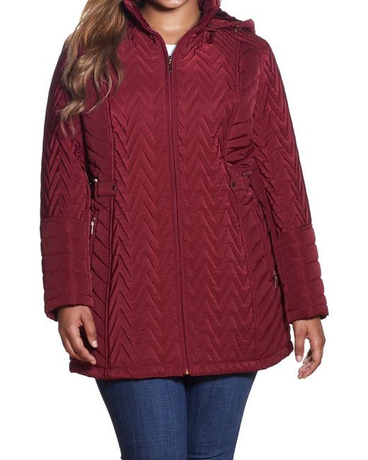 Gallery Chevron Quilt Hooded Jacket in at 1X