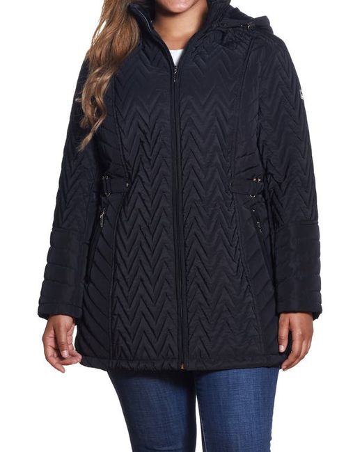 Gallery Chevron Quilt Hooded Jacket in at 1X