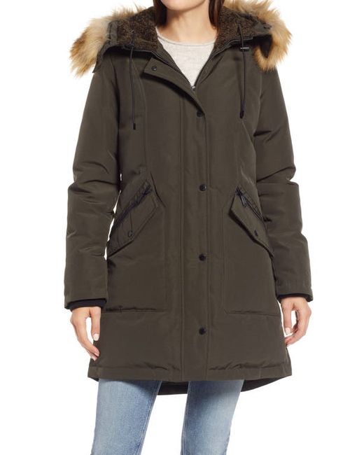 Sam Edelman Hooded Down Feather Fill Parka with Faux Fur Trim in at X-Small