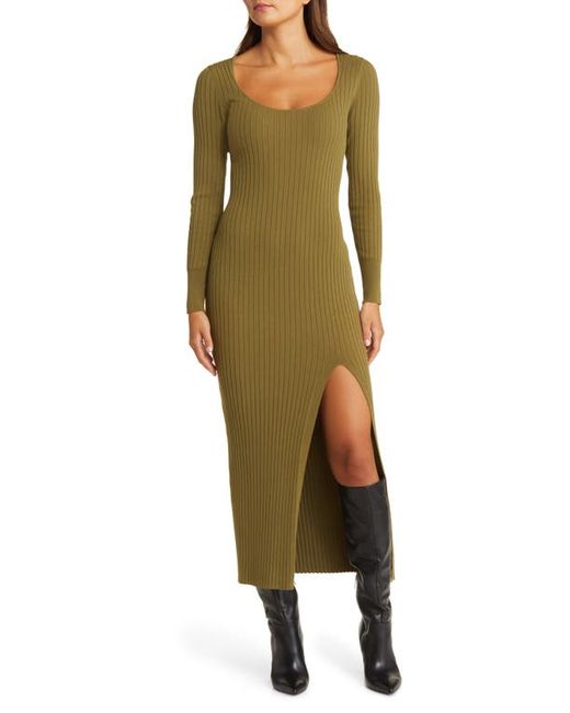 Open Edit Scoop Neck Long Sleeve Rib Sweater Dress in at Xx-Small