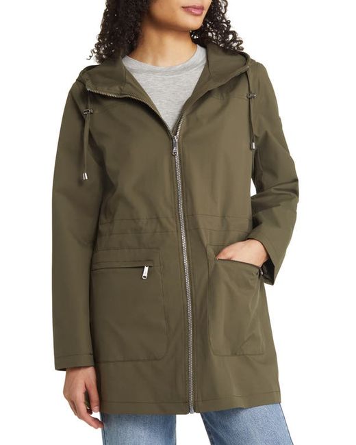 Sam Edelman Patch Pocket Hooded Water Repellent Rain Jacket in at X-Small