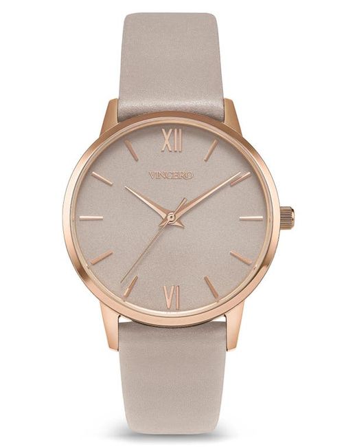 Vincero Eros Petite Leather Strap Watch 33mm in Rose Gold/Taupe at