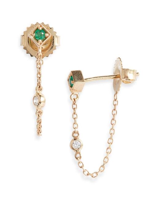 Anzie Cléo Emerald Diamond Front/Back Earrings in Gold at
